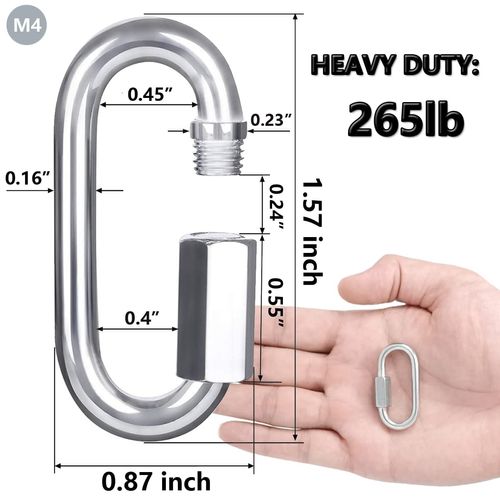 Quick Link, Lsqurel 304 Stainless Steel D Shape Locking Carabiner Heavy Duty Repair Link Pets Keychain for Outdoor Traveling Equipment M4 M6 M8 Capacity 200lb 600lb 1200lb (M4 5Pack)