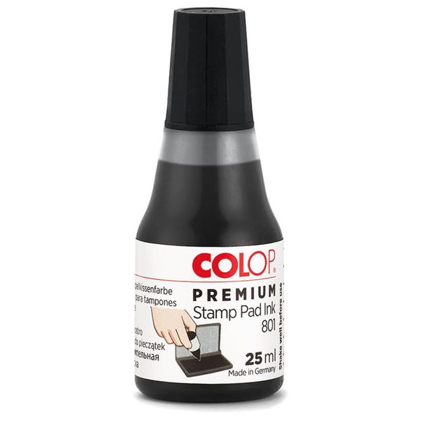 COLOP 801 Black Stamp Pad Ink. Best Refill Ink for Foam and Felt Rubber Stamp Pads. Water-Based and Non-Toxic.