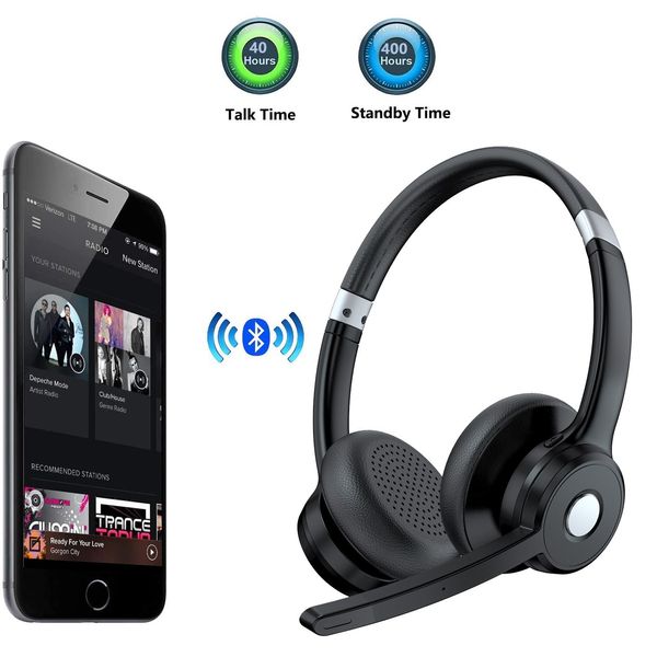 Bluetooth Headset with Microphone Wireless Headphones for iPhone Trucker Driver