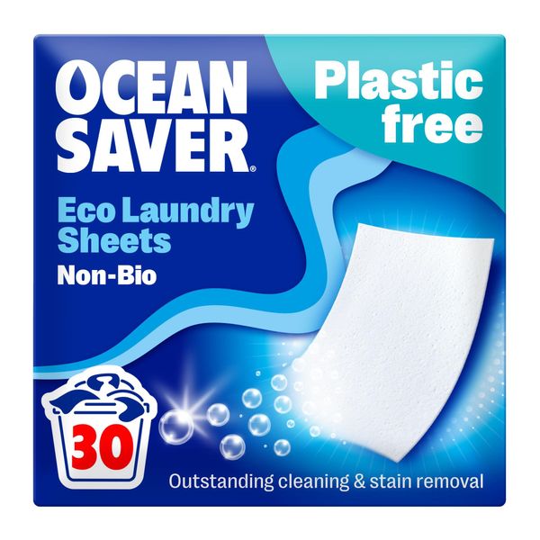 OceanSaver Eco Laundry Detergent Sheets - 30 Loads | Non-Bio, Eco-Friendly, Biodegradable & Freshly Scented | Zero-Waste & Removes Tough Stains | Vegan, Plastic & Cruelty-Free | Plant Based Formula