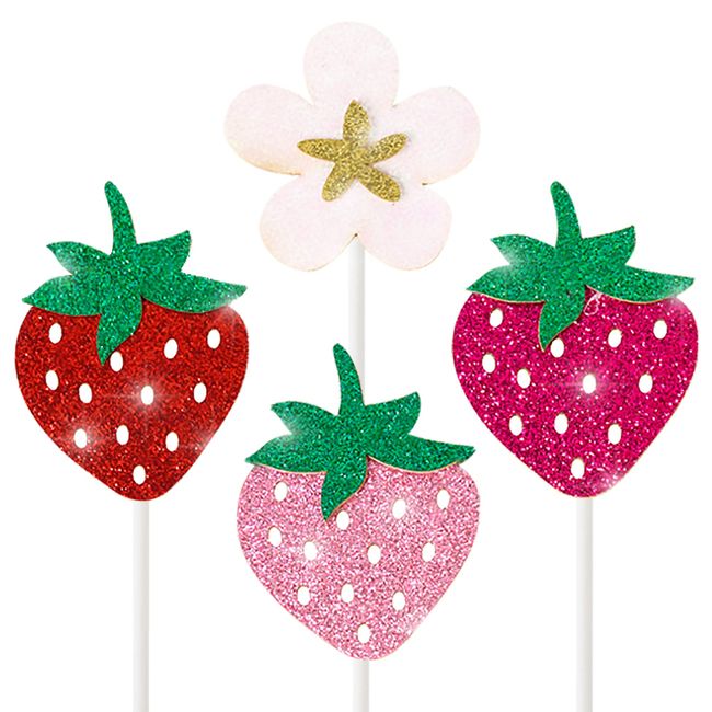 24pcs Berry Sweet Birthday Party Decorations,Strawberry Theme Cupcake Toppers for Summer Fruit Themed Party Food Picks Supplies