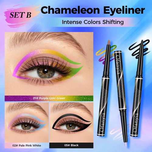 Ofanyia Multichrome Eyeliner Pencil, Metallic Shimmer Gel Eyeliner, Intense Color Shifting Eye Liner Makeup, Waterproof Smudge Proof Easy To Color Gel Eyeliner Pencil (Set B)