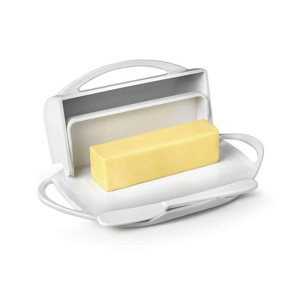 Butterie Flip-Top Butter Dish with Matching Spreader (White)