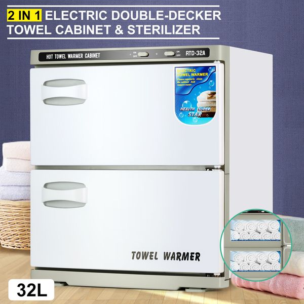 32L Double-Decker Hot Towel Cabinet Warmer UV Sterilizers Beauty Salon Equipment