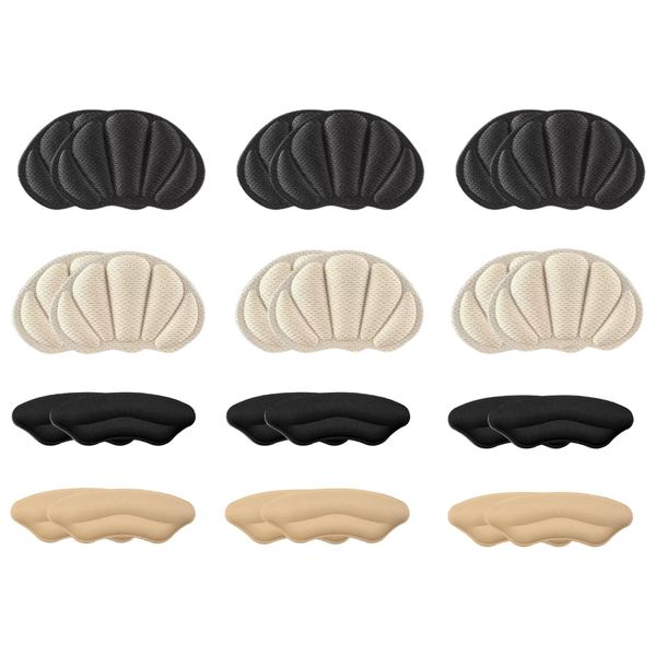 Kaserlin 12 Pairs Heel Cushion Pads,Heel Grips Shoe Pads,Heel Cushion Inserts,Heel Protectors,Mesh Adhesive Heel Grips Inserts for Boots,Loose Shoes Too Big, for Women Men(Black,Nude,Beige)