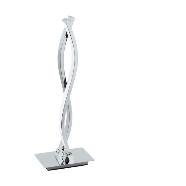 Table Lamp-Chrome-Shade White-Plastic-in Line Switch-Bulb LED-2x5W Included - Side Console Free Standing Base Bedside Task Base Set