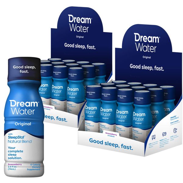 Dream Water Natural Sleep Aid; GABA, MELATONIN, 5-HTP, 2.5oz Shot, Snoozeberry, 24 Count