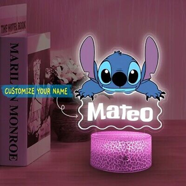 Personalized Stitch on Top Acrylic LED Base Night Light Lamp Art