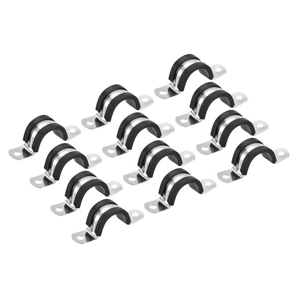 sourcing map 12Pcs 25mm(1") Cable Clamp, Rubber Pipe Strap Rubber Cushioned 304 Stainless Steel Hose Clamp U Shape Metal Clamp Tube Holder for Tube Pipe Wire