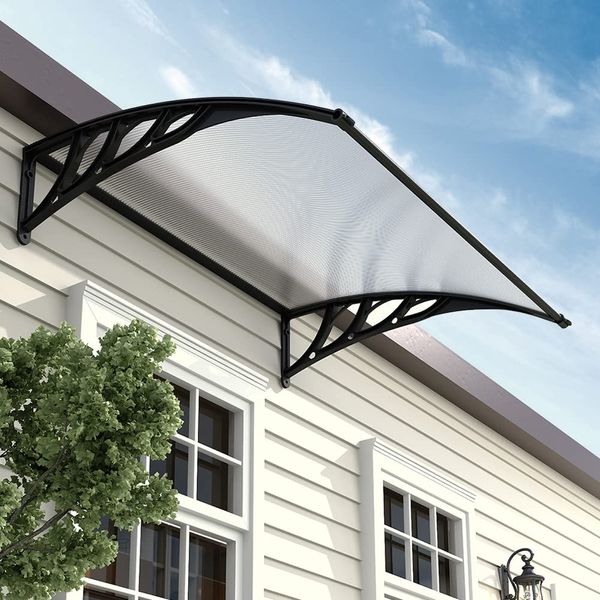 Door Canopy Awnings Garden Outdoor Window Patio Porch Rain Protector Shelter Shade Cover Resists-Corrosion 120x80x23.8cm,Black