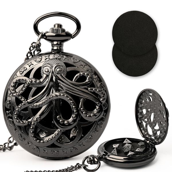 Infinity Guard Mini DND Dice Set with Pocket Watch Shell, 7PCS Polyhedral Metal Dice Set Perfect for Dungeons and Dragons Gifts, MTG, Role Playing Board Games Accessory (ZY01-Black)