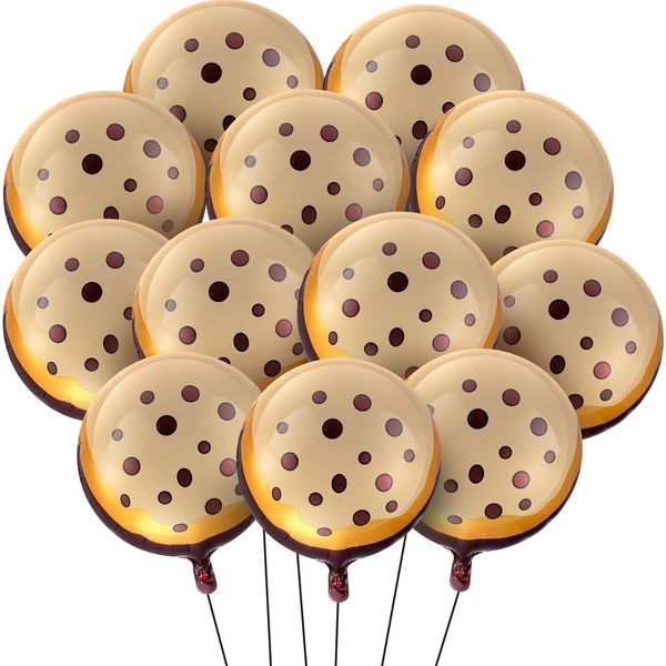 RoundFunny 24 Pcs 21 Inch Chocolate Chip Cookie Balloons Foil Party Balloons Bulk Balloons Decor for Birthday Party Baby Shower Theme Decorations Supplies (Butter Cookie)