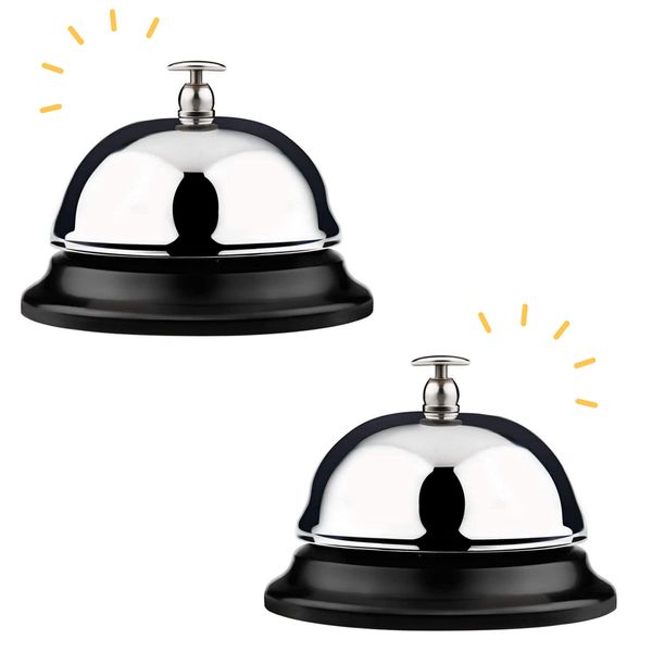 Pack of 2 Reception Call Bell Stainless Steel Call Service Bell Hand Held Desk Service Bell Attention Call Ringer Counter Bell Ideal for Restaurants, Schools, Reception Areas