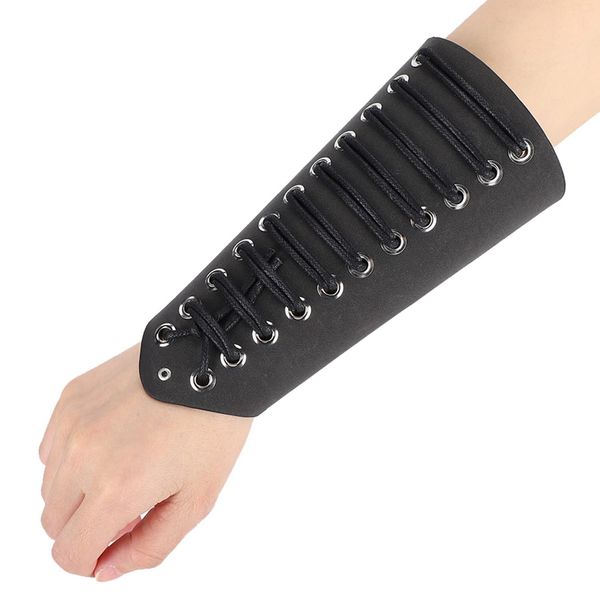 Yosoo Black Archery Arm Guard, 2pcs Leather Armour Wrist Gauntlets, Forearm Protection Armor Bracers, Adjustable Cross Strings PU Leather Gauntlet Wristband