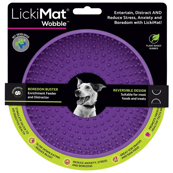 LICKIMAT Wobble, Dog Slow Feeder Bowl Lick Mat, Boredom Anxiety Reducer; Perfect for Food, Treats, Yogurt, or Peanut Butter. Fun Alternative to a Slow Feed Dog Bowl, Purple