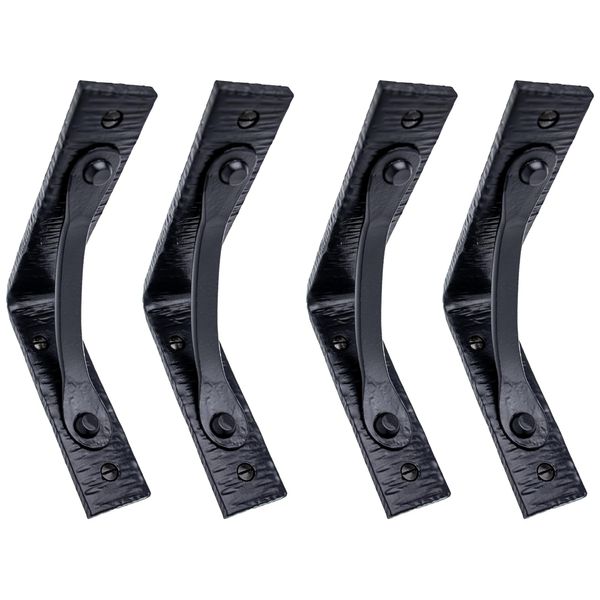 4 Pack 4x5 Inches Small Black Metal Wall Shelf Brackets - Hand Forged Floating Shelf Hardware - Decorative Wood Angle Brackets for Walls - Rustic Cast Iron Shelf Supports - The Farmhouse Series