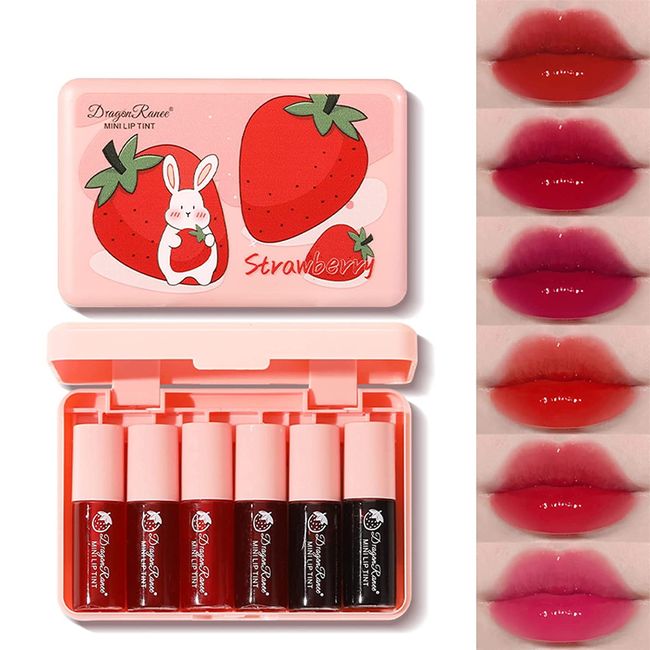 6 Colors Lip Stain Set, Korean Lip Gloss Watery, Multi-Use Lip & Cheek Tint Mois