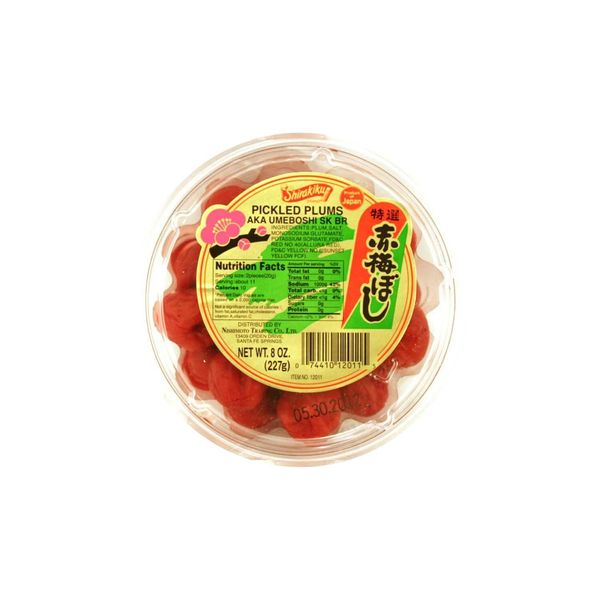 Shirakiku Salted Plums Aka Umeboshi | Japanese Umeboshi for Salad Dressings, Cooked Vegetables, and Sauces | Plum, Salt, Monosodium Glutamate | 8.46oz, 1 Pack