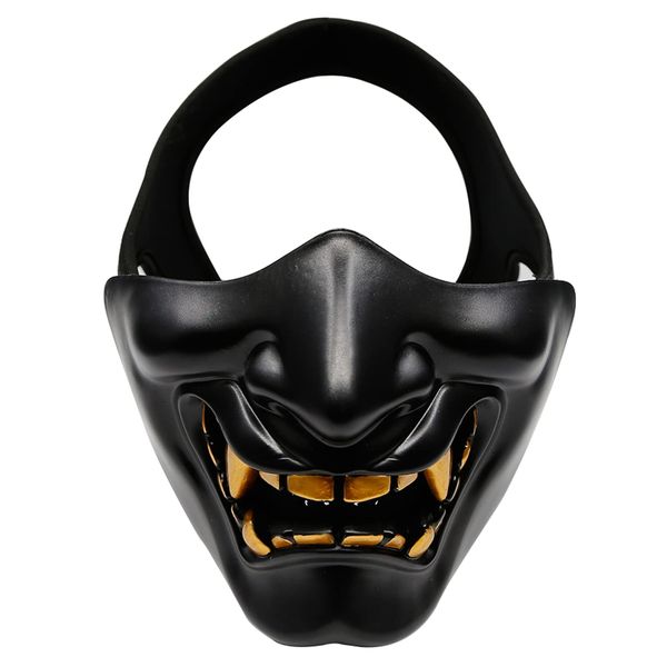 AOUTACC Airsoft Half Face Masks,Evil Demon Monster Kabuki Samurai Hannya Oni Tactical Half Face Protective Masks for Masquerade Ball,Party,Halloween,CS War Game,BB Gun, (Black)