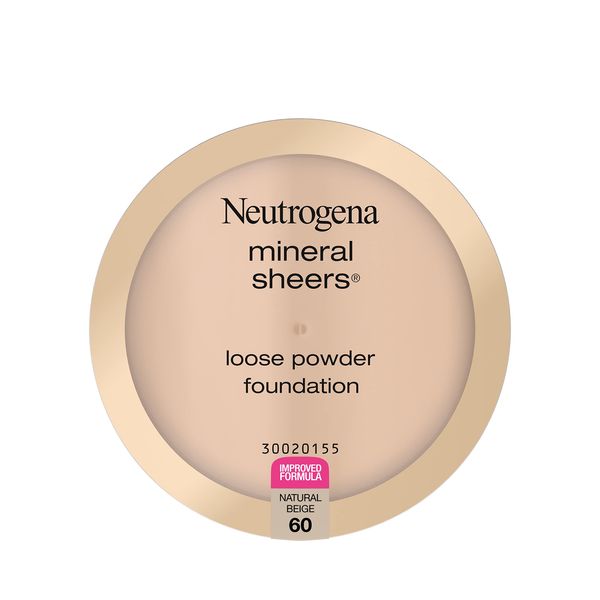 Neutrogena Mineral Sheers Lightweight Loose Powder Makeup Foundation with Vitamins A, C, & E, Sheer to Medium Buildable Coverage, Skin Tone Enhancer, Face Redness Reducer, Natural Beige 60,.19 oz