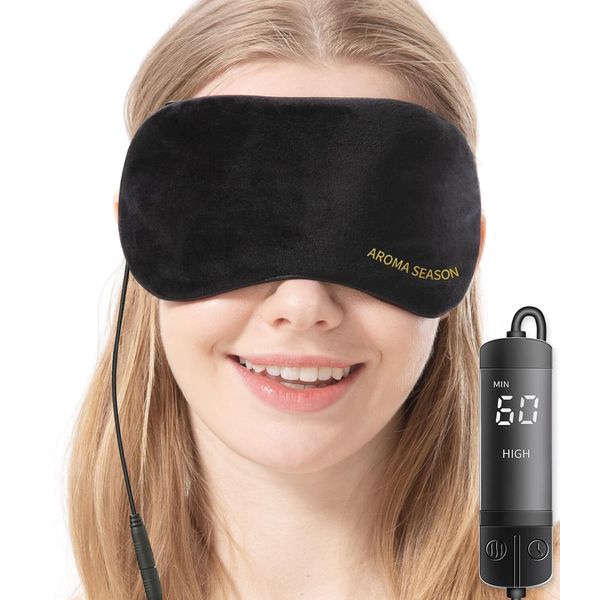 Aroma Season Heated Eye Mask, Electric USB Eye Compress for Dry Eyes Blepharitis Stye Eye with 3-Level Temperature & Timer Control(Black)