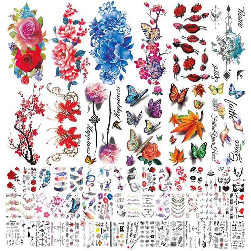 Flowers Butterfly Roses Temporary Tattoos for Women, Girls, or Kids ...