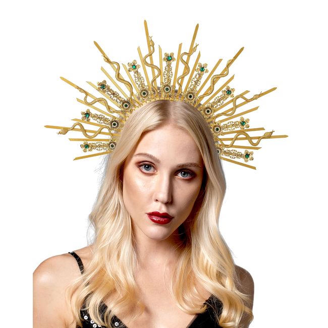 Zivyes Medusa Halo Crown Gold Sunburst Halo Snake Headpiece Halloween Decoration Accessories