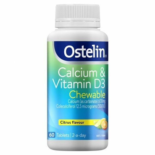 Ostelin Vitamin D & Calcium - 60 Chewable Tablets Strong Bones Citrus Flavour