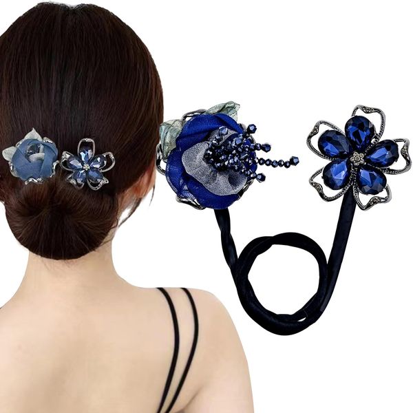 Rhinestone Flower Hair Bun Maker, Elegant Lazy Hair Curler, Crystal Hair Bun Maker, French Hairstyle Twist Bun Maker, Elegant Hair Accessories For Women Girls