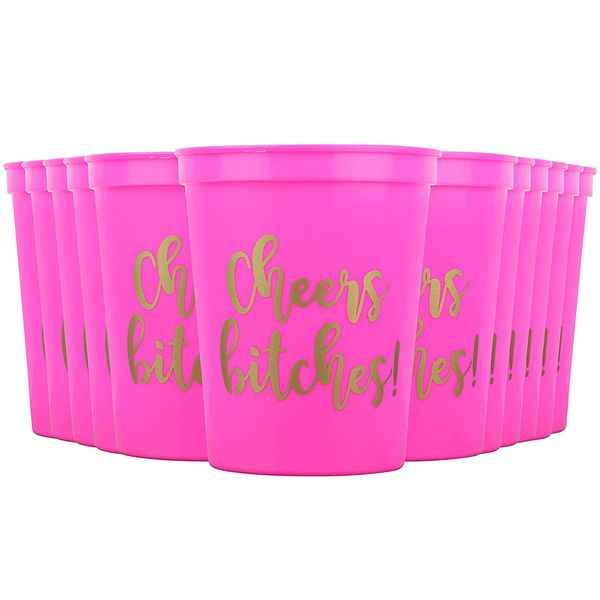 Cheers Bitches! Bachelorette Cups Set of 12 - Girls Night Decorations for Adults, Girls Weekend Cups, Bitch Cup, Bachelorette Party Cups, Bridal Party Cups, Birthday Squad Cups, Bridal Shower Cups