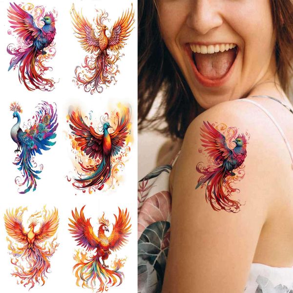 Dopetattoo 6 Sheets Temporary Tattoo Phoenix Fake Phoenix tattoos for Women Adults Neck Arm Chest