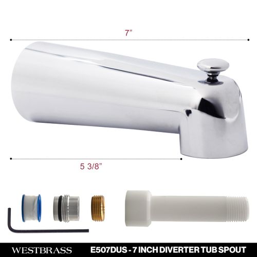 Westbrass E507DUS-26 Universal Fit 7" Diverter Tub Spout, Zinc, Polished Chrome