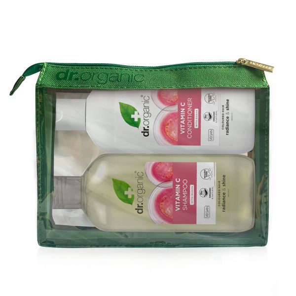 Dr Organic Vitamin C with Organic Guava Shampoo & Conditioner Set with Travel Bag, Coloured Hair, Natural, Vegan, Cruelty-Free, Paraben & SLS-Free, Organic, 265ml