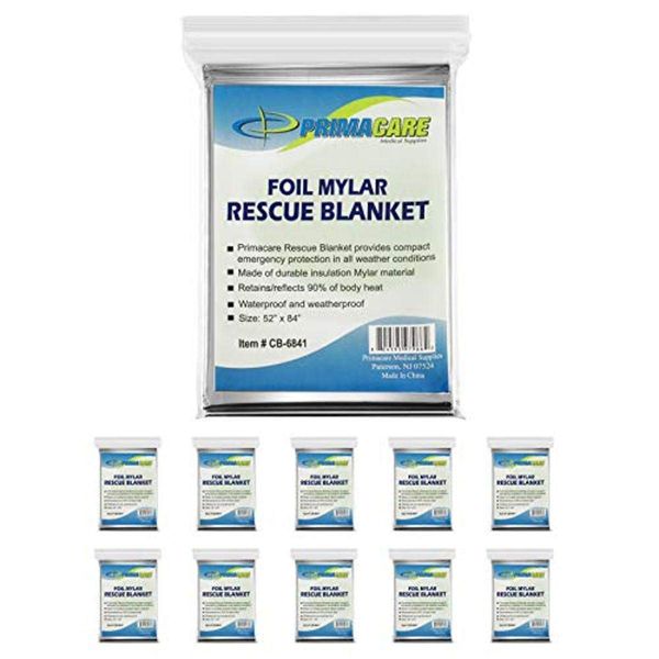 Emergency Myler Thermal Blanket, 132.1cm x 213.4cm - Pack of 10