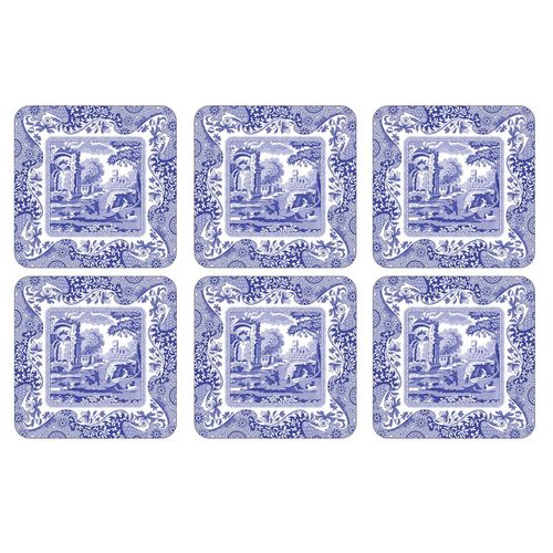 Portmeirion Home & Gifts Pimpernel Blue Italian Coasters, Set of 6,Blue & White