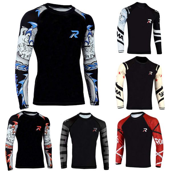 ROAR Long Sleeve MMA Rash Guard Cage Fight BJJ Wear No Gi Training Shirts (Zebra Print Blue, Small)