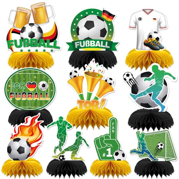 JULMELON Fussball Deko, 10 Stück Fußball Tischdeko Deutschland Fußball Party Deko Fußball Sport Bienenwabe Mittelstücke Fußball Em 2024 Deko
