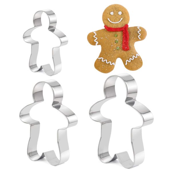 Gingerbread Man Cookie Cutter 3 Piece - Biscuit Pastry Cutters Stainless Steel 12.5cm, 10cm & 8cm – New Ginger Bread Man Cookie Cutters x3 Various Sizes - by TRIXES