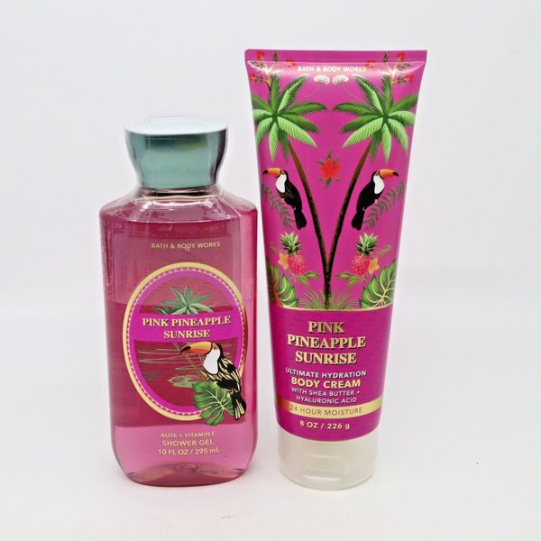 Bath & Body Works Pink Pineapple Sunrise Shower Gel & Body Cream Set – NEW