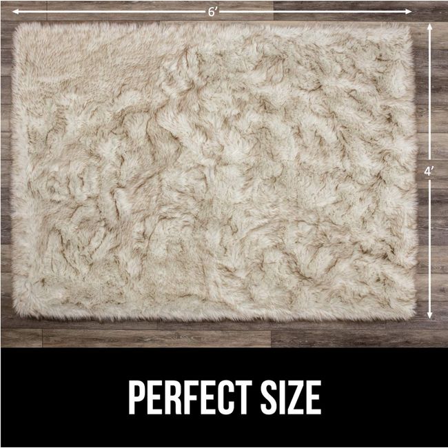 Gorilla Grip Fluffy Faux Fur Rug, 4x6, Machine Washable Soft Furry Area Rugs, Rubber Backing, Plush Floor Carpets for Baby Nursery, Bedroom, Living