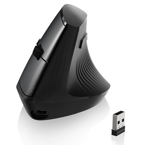 A.JAZZ I300 Vertical Ergonomic Optical Mouse,2.4G & Bluetooth Dual Wireless Mouse,800/1200/1600 DPI,Rechargeable Computer Mice,84G Lightweight for Windows, Mac, PC,Laptop-Black