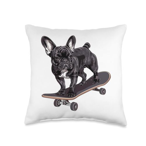 French Bulldog skateboard Throw Pillow
