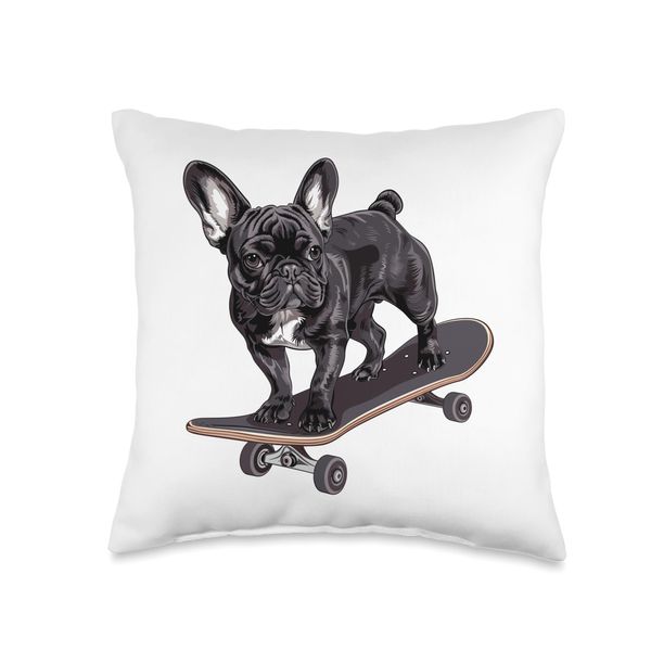 French Bulldog skateboard Throw Pillow