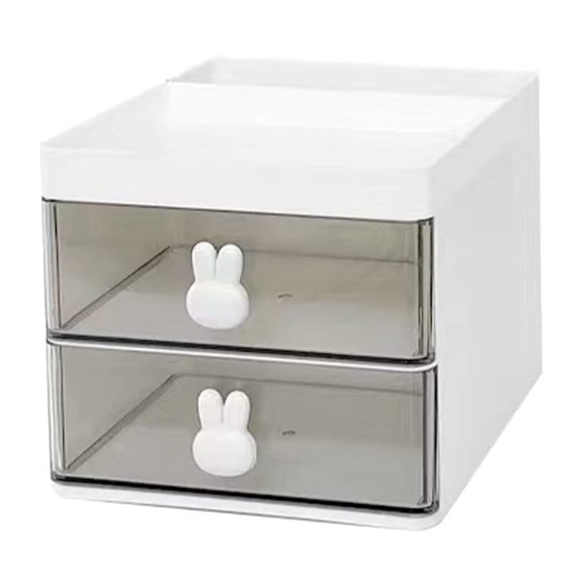 OUNONA Storage Box, Drawer, Tabletop, Desktop Shelf, Storage Shelf, Table, Transparent Door, 2 Tiers, Low, Cute, Large Capacity, Easy, Cosmetics, Small Items, Storage, White, Scandinavian Compact,