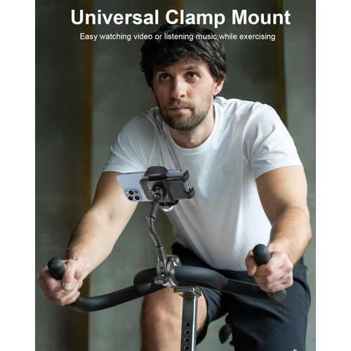 Gooseneck Spin Bike Phone Holder, Cell Phone Mount Exercise Bike Handlebar Clamp for Stationary Bicycle, Treadmill, Microphone Stand for iPhone 16 Pro Max, 15 14 13 12 11, S24 and 4.7"-6.9" Smartphone