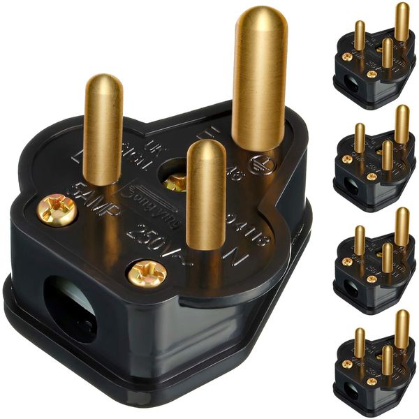 5 Amp Round Pin Plugs Mains Plug 3 Pin Lighting Plugs for Stage Lighting Lamp (5, Black)