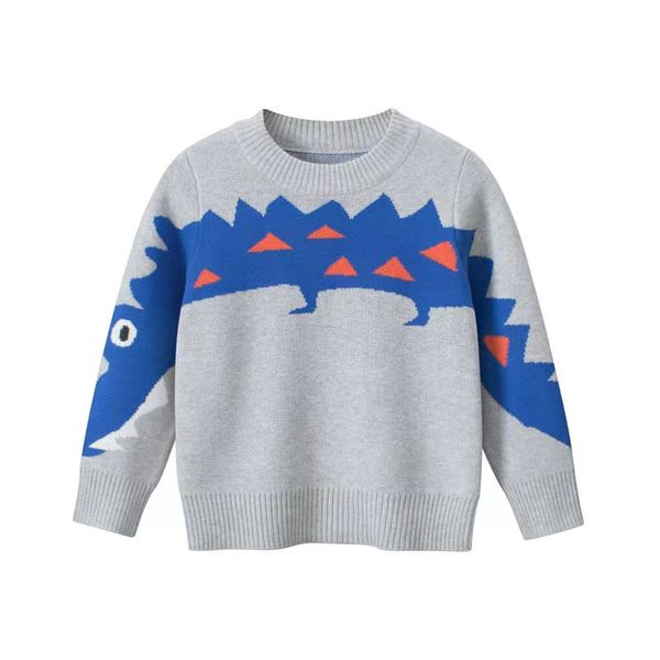 Baby Boy Dinosaur Pattern Crewneck Long Sleeve Knit Sweater - 90 (12-24M) / Grey