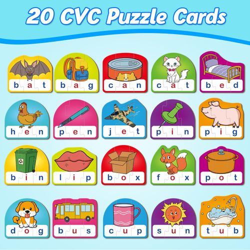 Kasfalci CVC Puzzle Cards for Kids,CVC Word Games,Phonics Games,Speech Therapy Toys for Toddlers,3 Alphabet Letter Word Puzzles,Learning Spelling Games,Preschool Kindergarten Classroom Must Haves