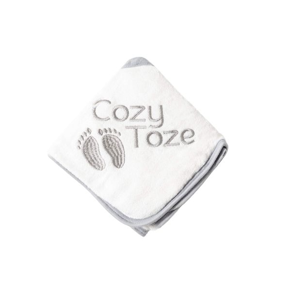 BabyDam CozyToze Hooded Baby Bath Towel, Super Soft and Absorbing - 100% Bamboo - 75 x 75cm - Baby Gift - White/Grey