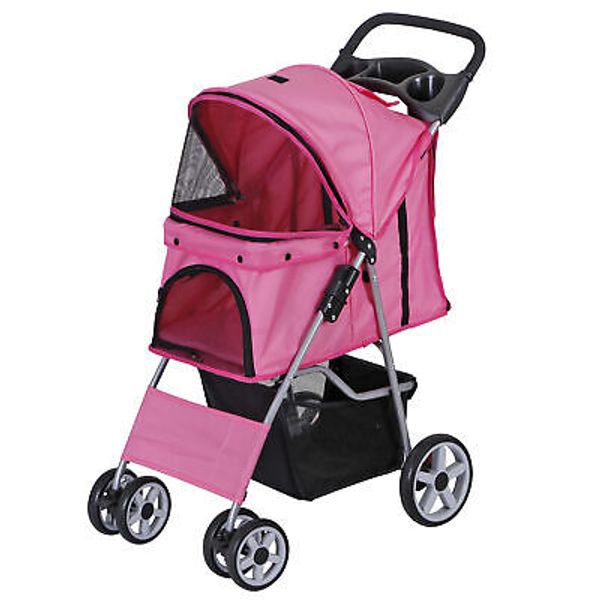 Carriage for Dogs & Cats w/ Foldable Carrier Cart Dog Stroller Pet Travel Pink